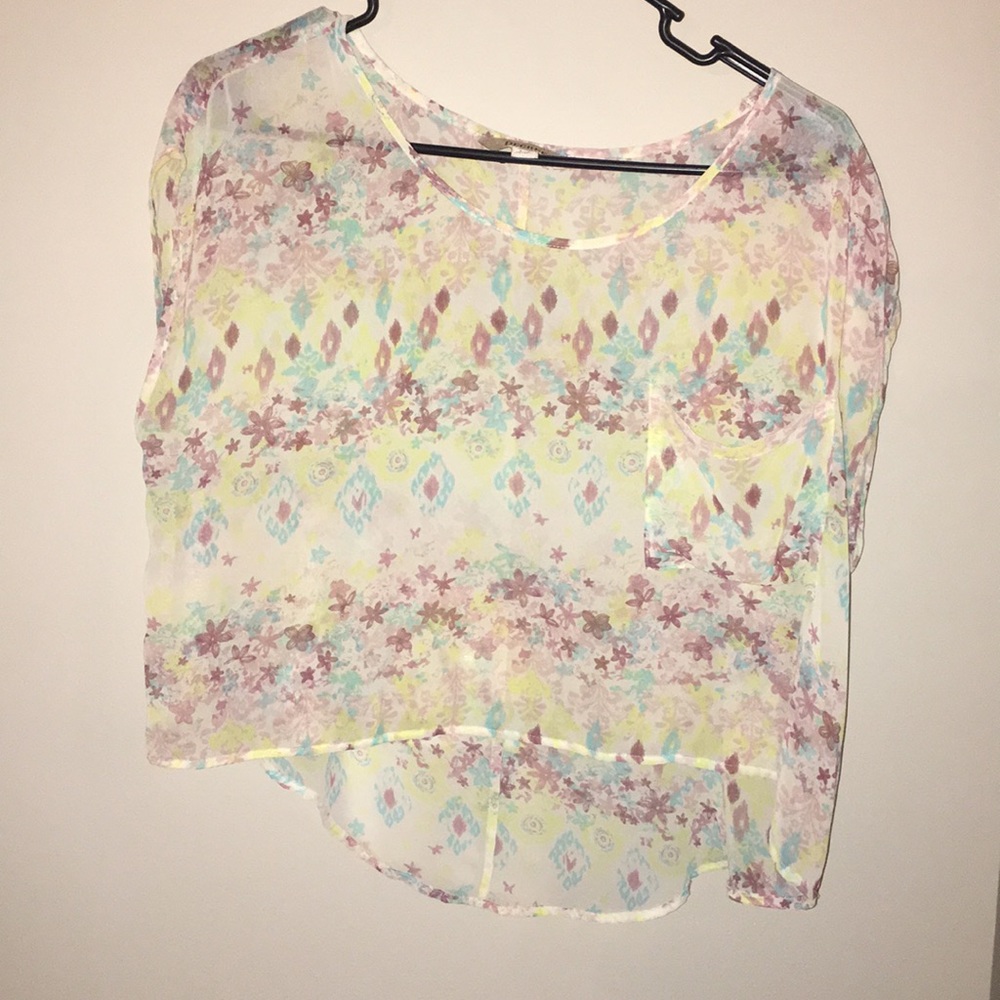 Sheer Flower Flowy Crop Top